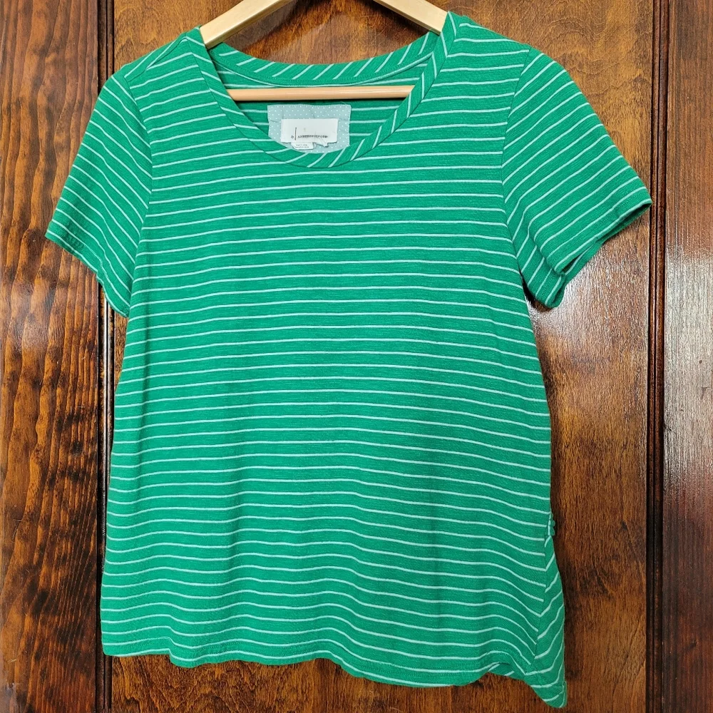 Anthropologie Dopamine Green Cotton Blend Tiered Ruffle Tee Shirt SIZE Medium - Picture 2 of 7
